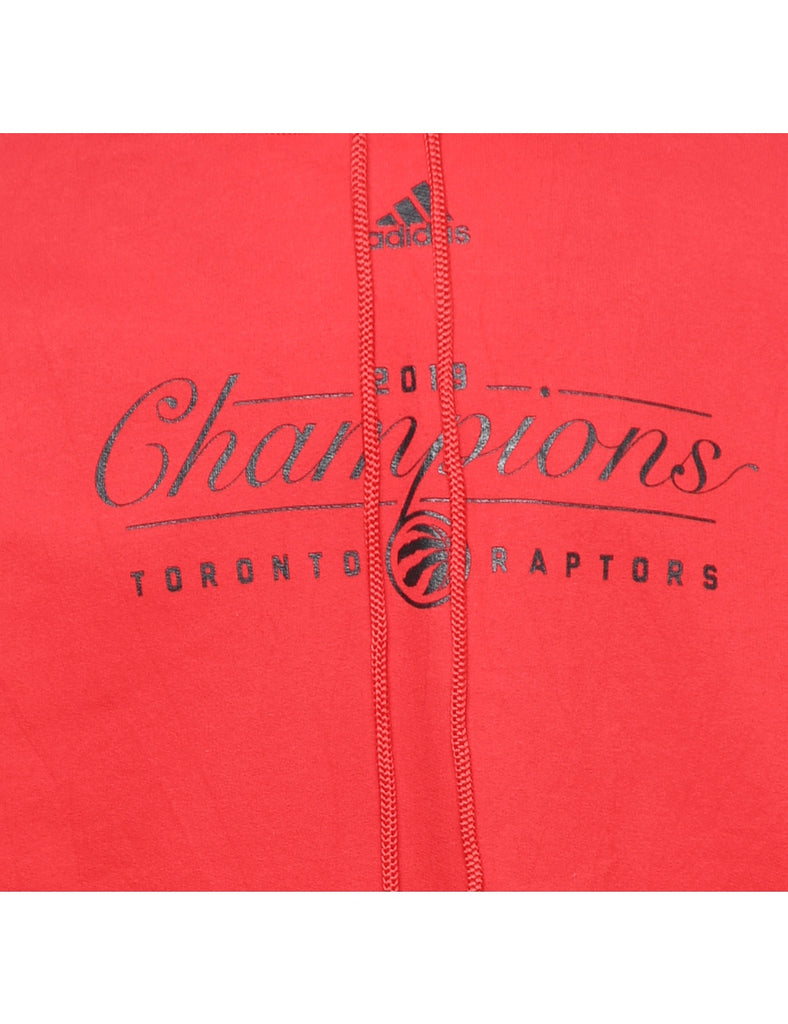 Adidas Hooded Black & Red Sports Sweatshirt - XL