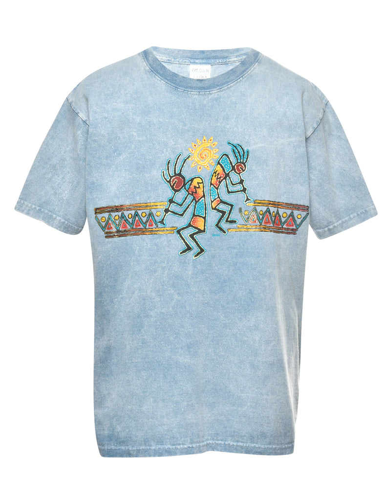 Aqua Blue Printed T-shirt - M