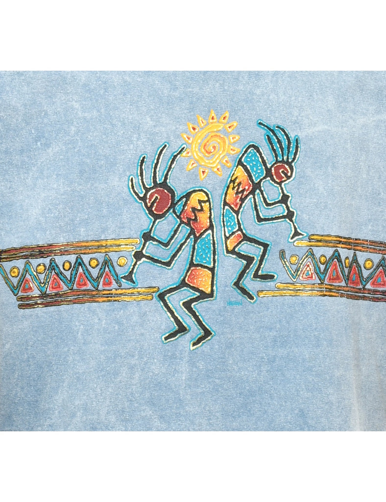 Aqua Blue Printed T-shirt - M