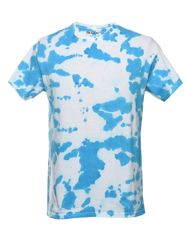 Aqua Blue & White Printed T-shirt - M