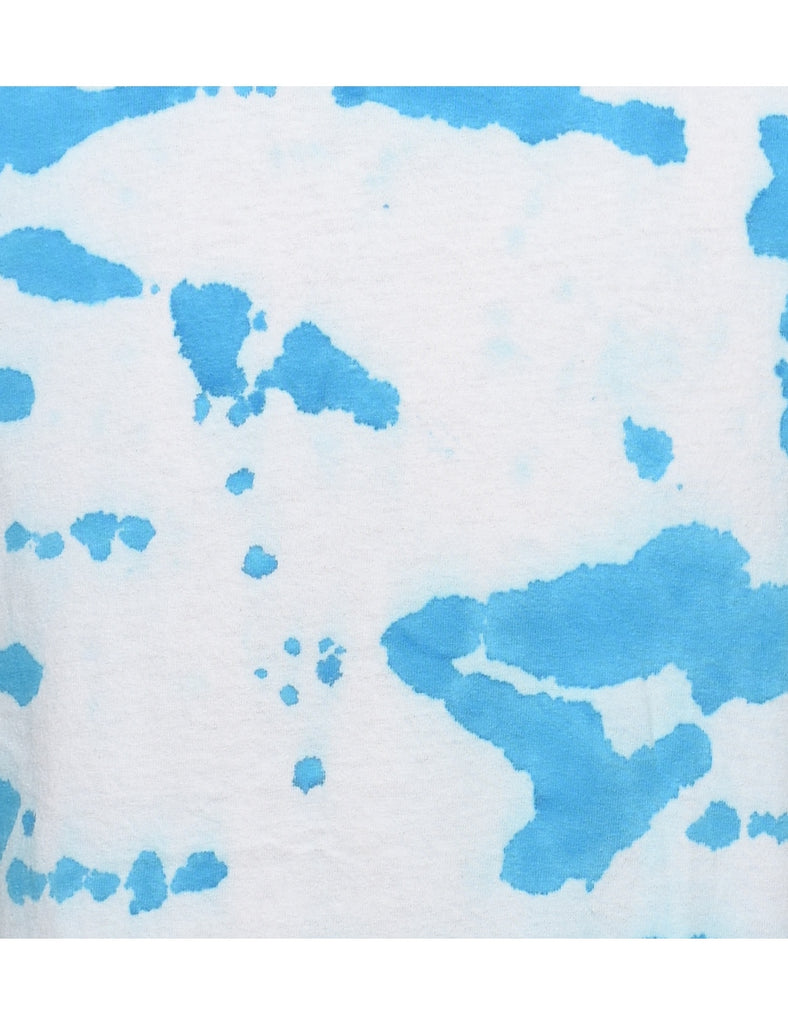 Aqua Blue & White Printed T-shirt - M