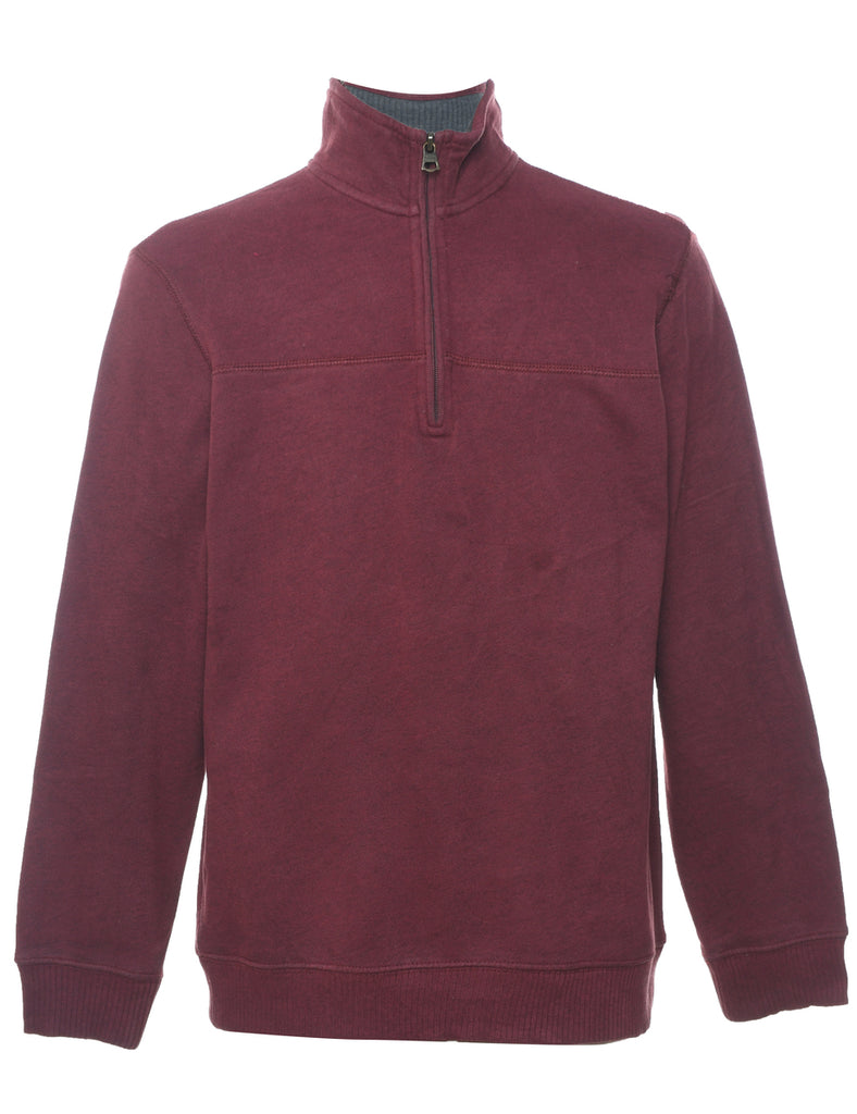Arrow Plain Maroon Quarter-Zip Sweatshirt - S