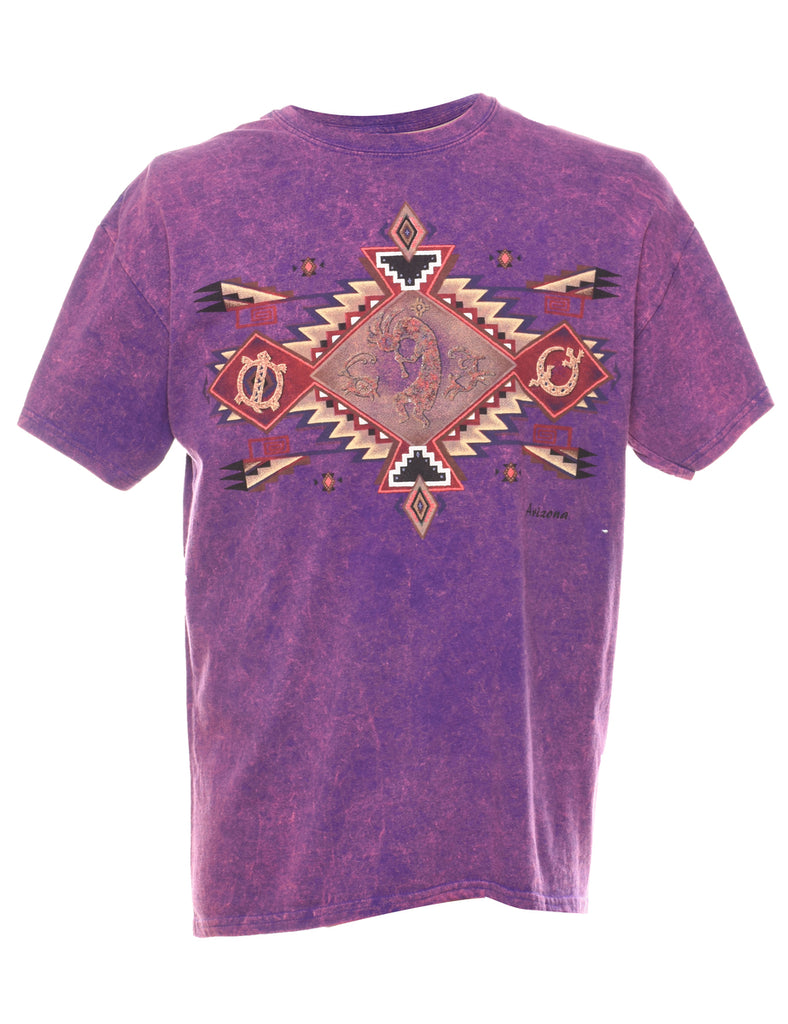 Aztec Print Tie Dye Purple T-shirt - L
