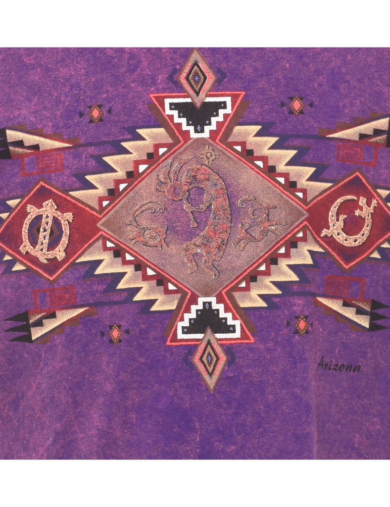 Aztec Print Tie Dye Purple T-shirt - L