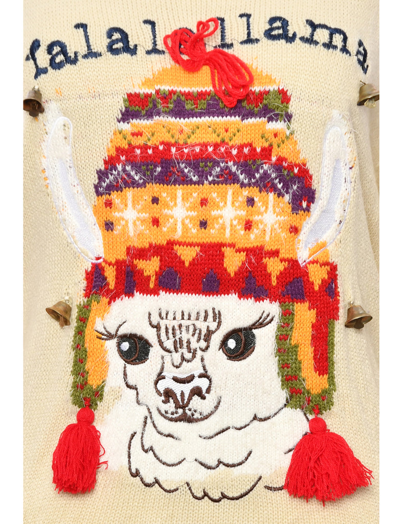 Beige Llama Christmas Jumper - XL