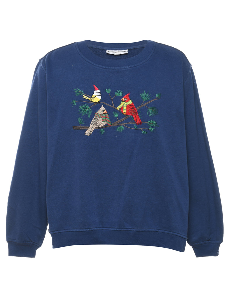 Bird Design Embroidered Animal Sweatshirt - XL