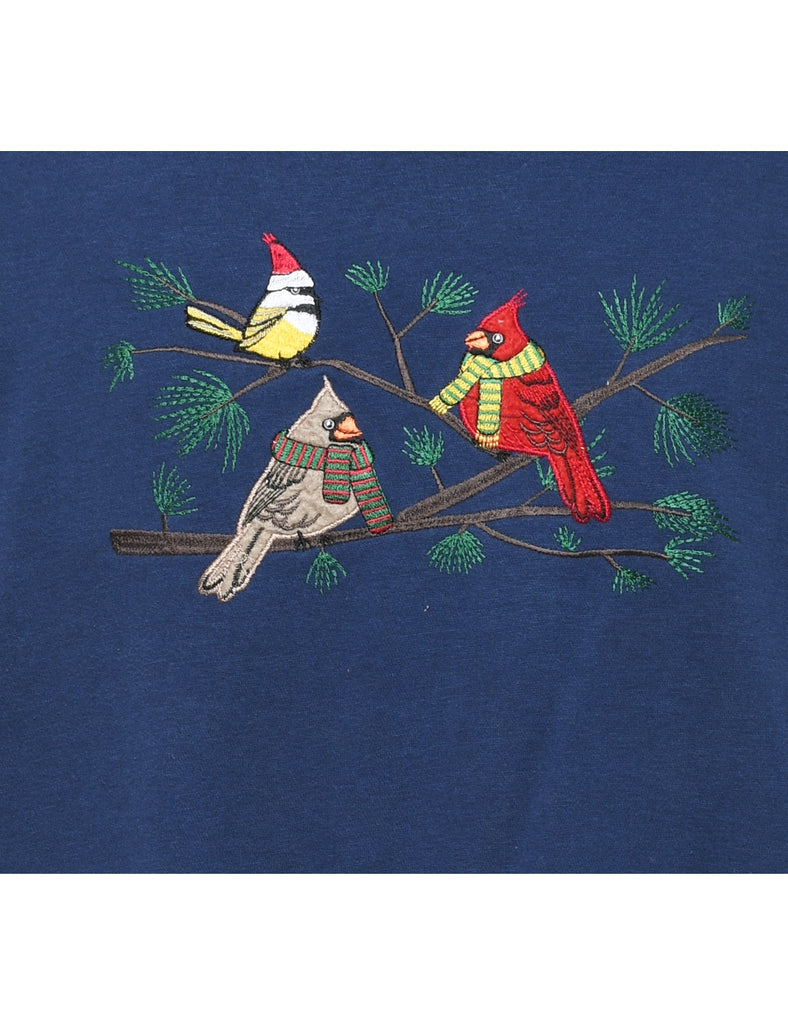 Bird Design Embroidered Animal Sweatshirt - XL