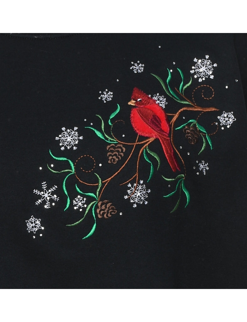 Bird Print Christmas Sweatshirt - L