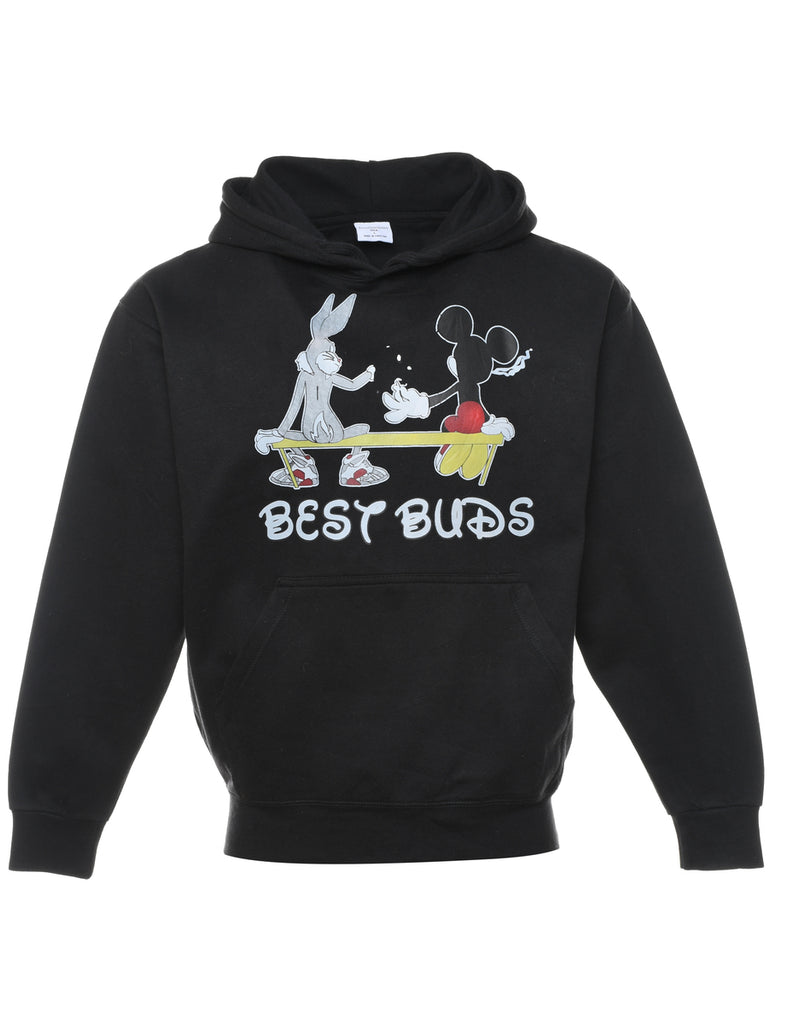 Black Best Buds Mickey & Bugs Bunny Hooded Cartoon Sweatshirt - L