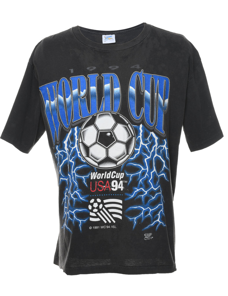 Black, Blue & White 1990s U.S.A World Cup Design T-Shirt - XL