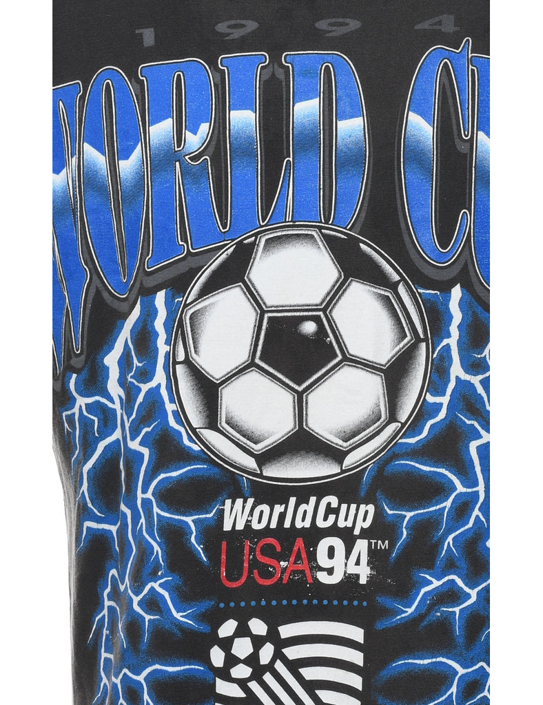 Black, Blue & White 1990s U.S.A World Cup Design T-Shirt - XL