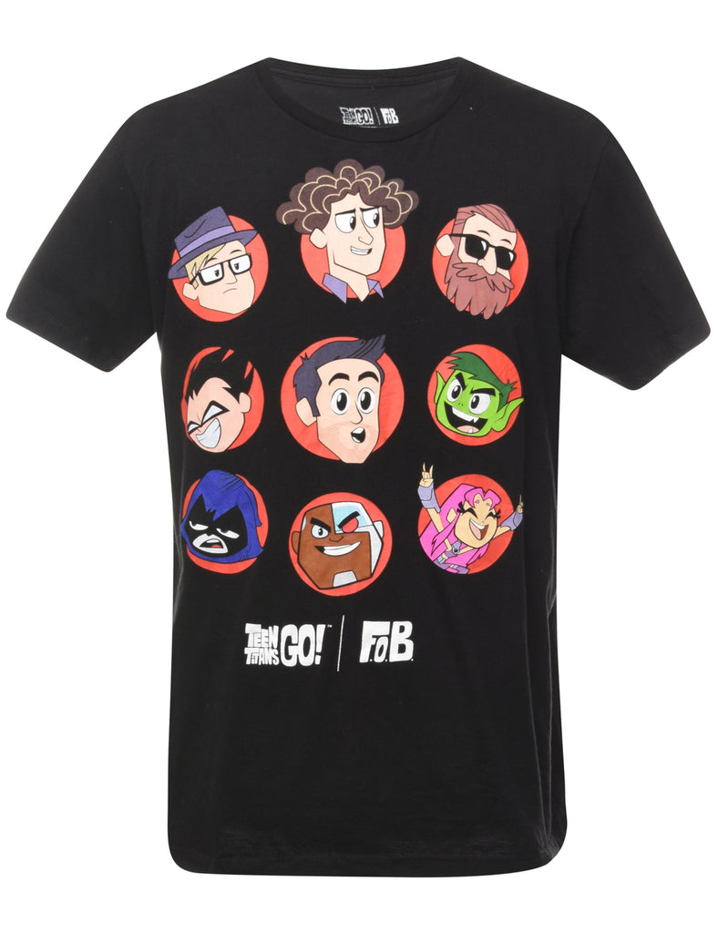 Black Cartoon T-shirt - L