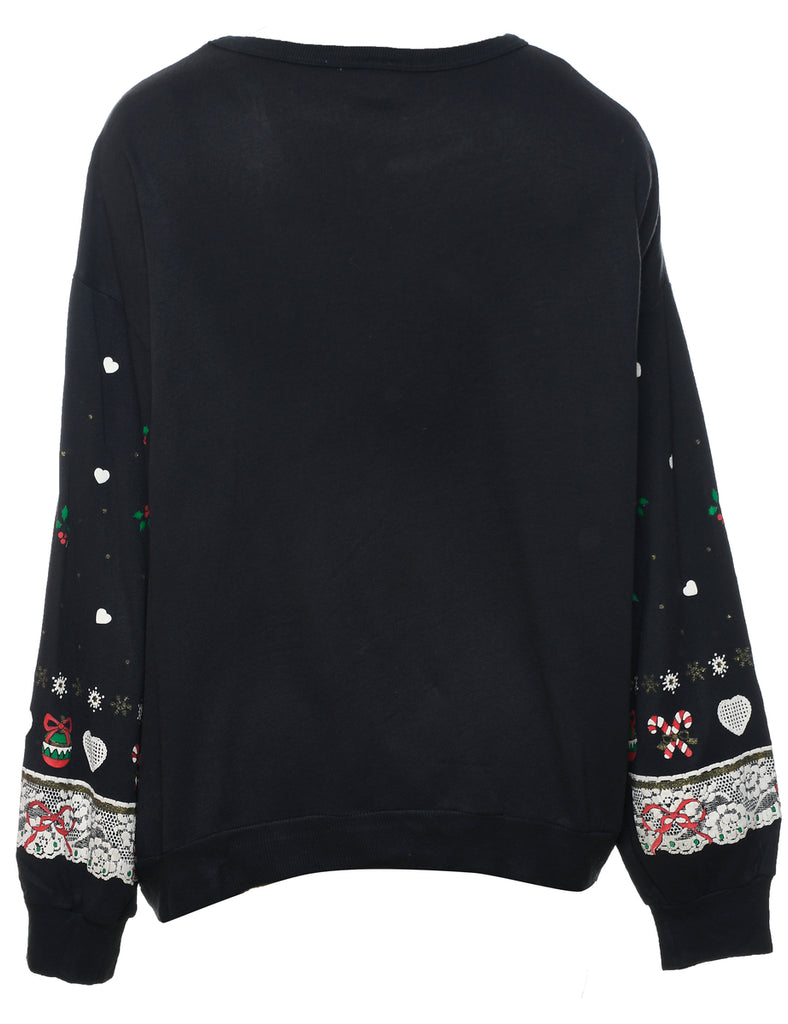 Black Christmas Patterned Sweatshirt - L