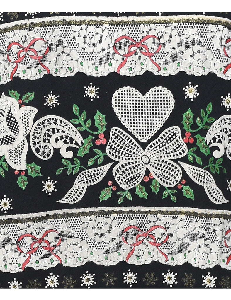 Black Christmas Patterned Sweatshirt - L