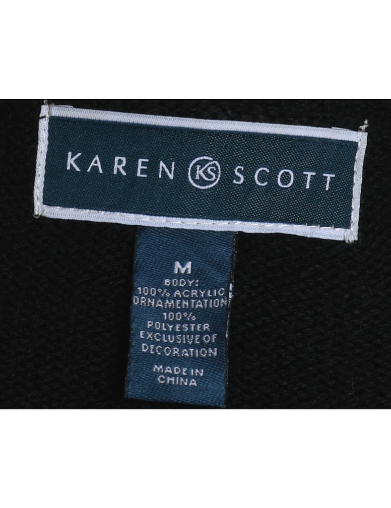 Black Christmas Tree Design Knit Jumper - M