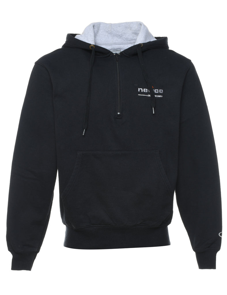 Black Classic Plain Champion Printed Hoodie - S