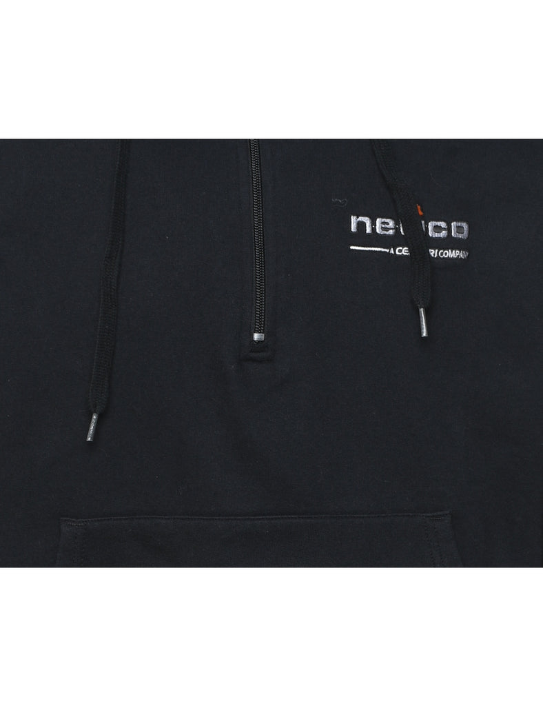 Black Classic Plain Champion Printed Hoodie - S
