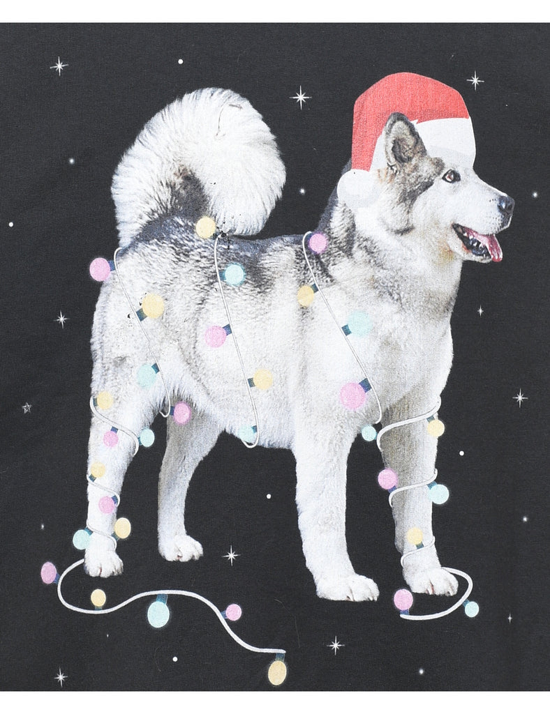 Black Dog Print Christmas Sweatshirt - L