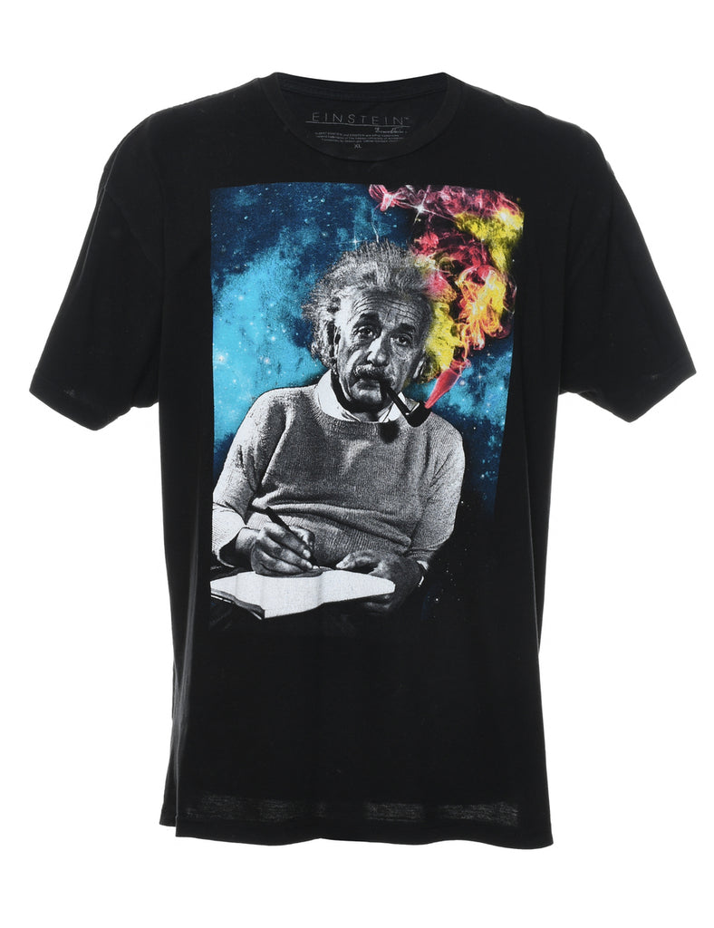 Black Einstein Design Black Printed T-shirt - XL