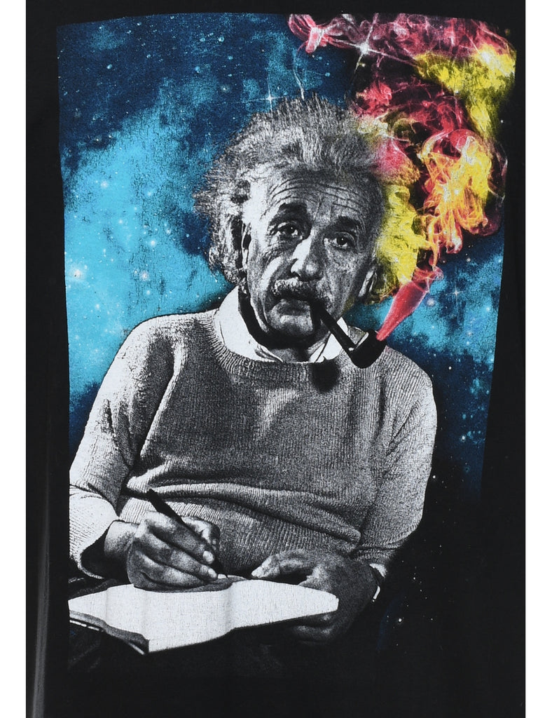 Black Einstein Design Black Printed T-shirt - XL