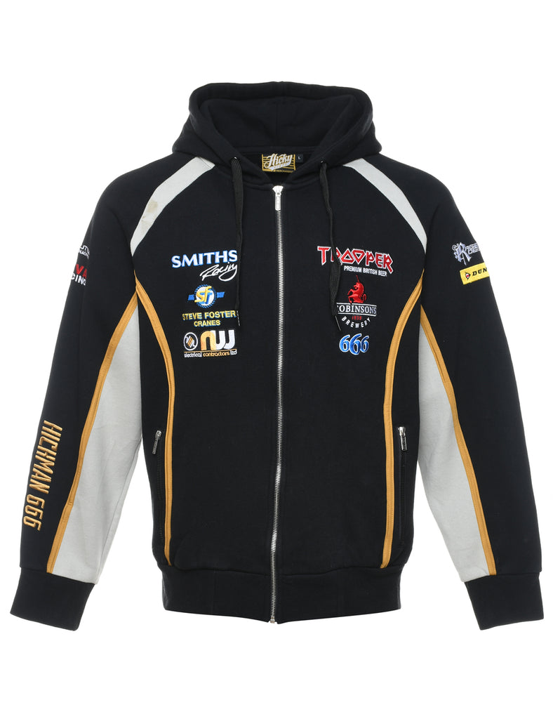 Black Embroidered Hoodie - L