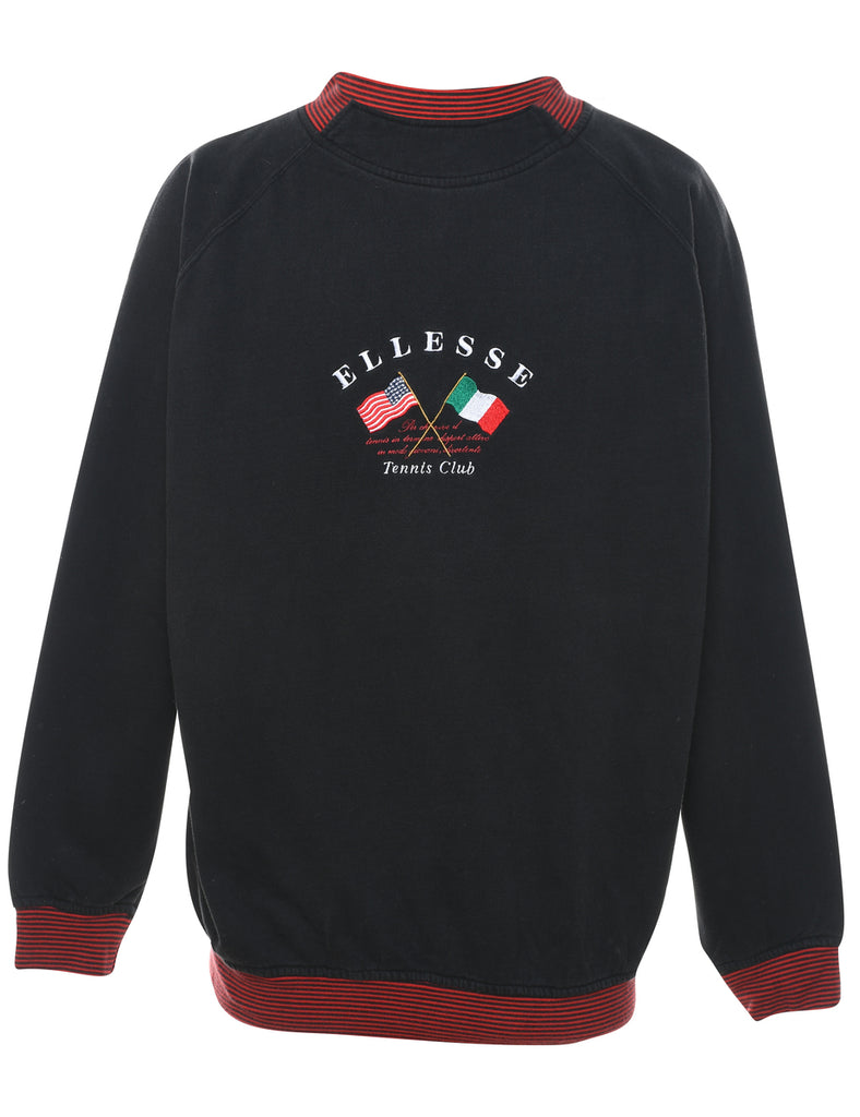 Black Embroidered Tennis Club Ellesse Sweatshirt - L