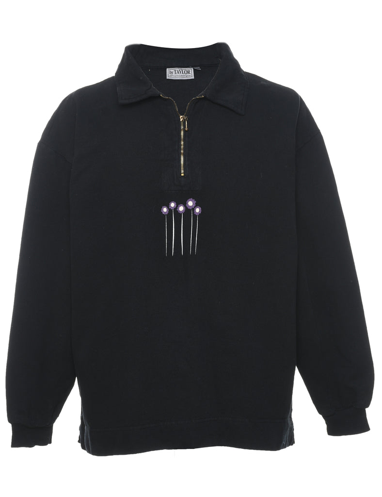 Black Floral Embroidered Sweatshirt  - XL