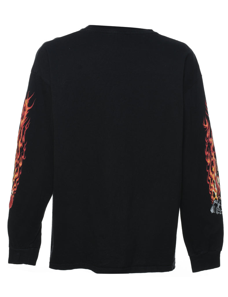 Black Graphic Flaming Bike Design Printed T-shirt - XL