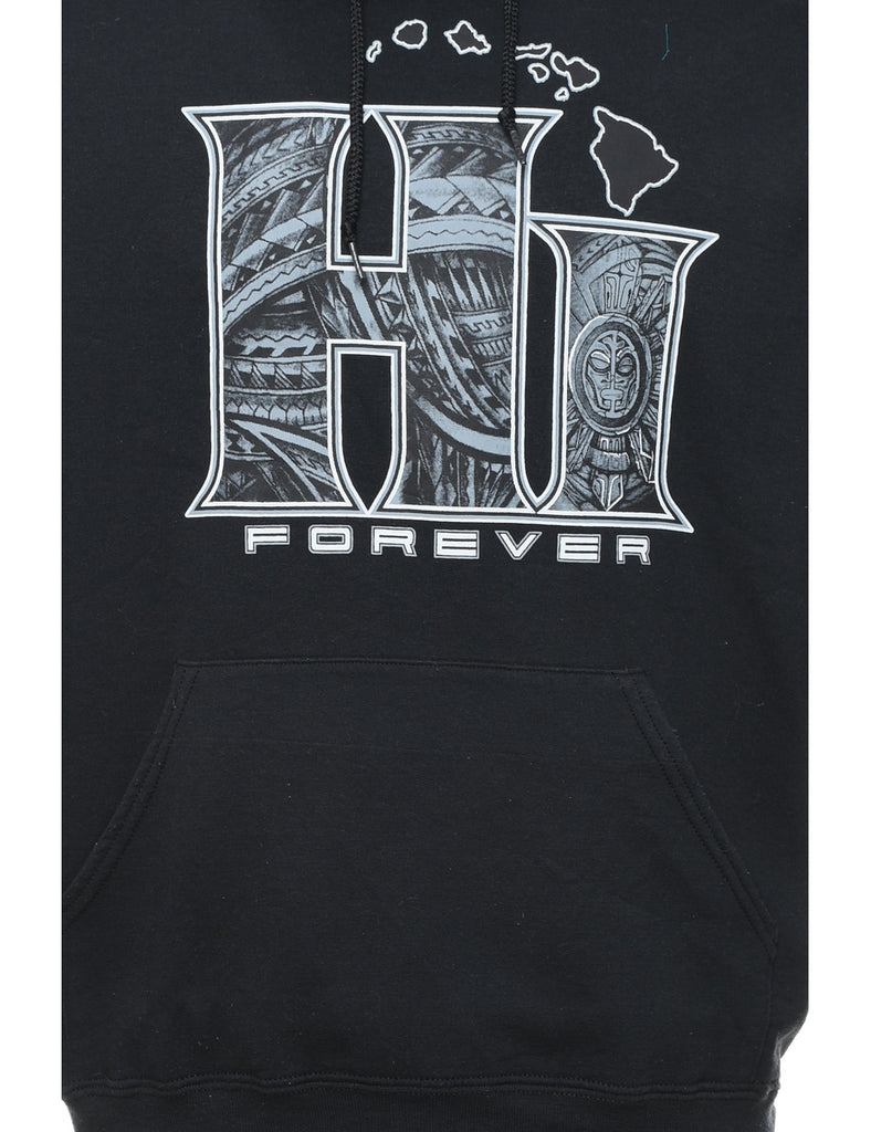 Black & Grey Printed Design Hoodie - M