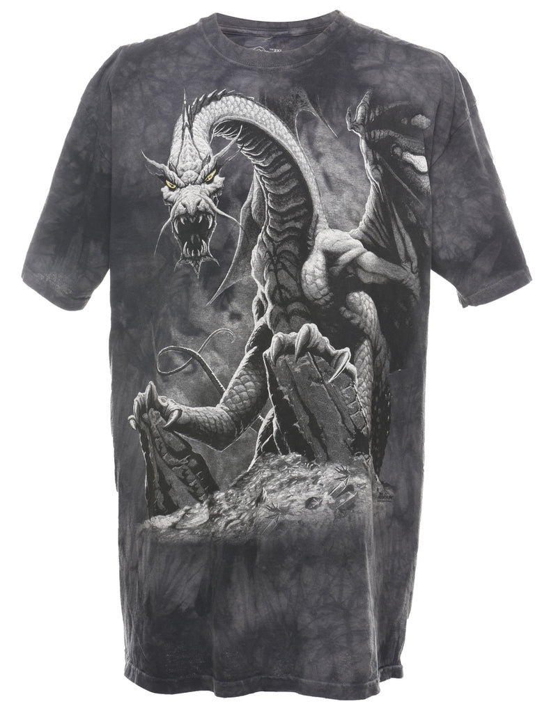 Black & Grey The Mountain Dragon Design T-Shirt - XL