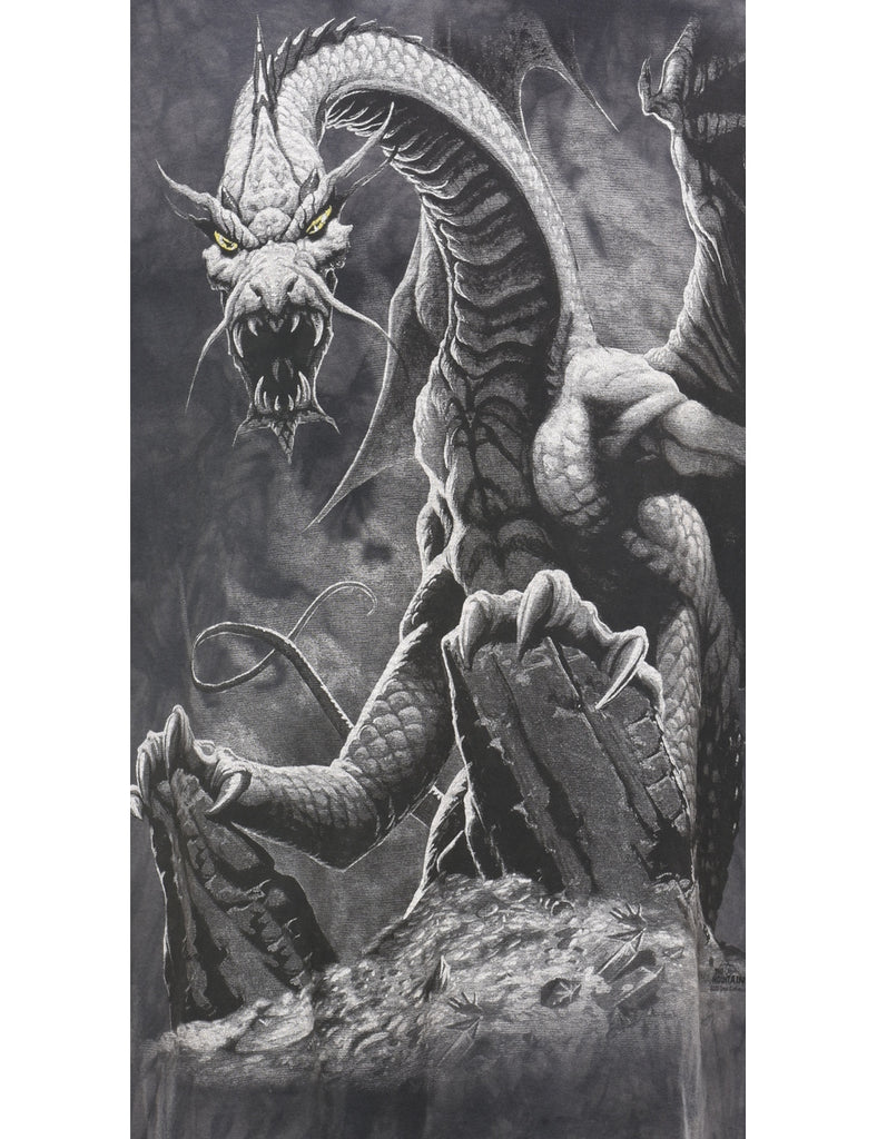 Black & Grey The Mountain Dragon Design T-Shirt - XL