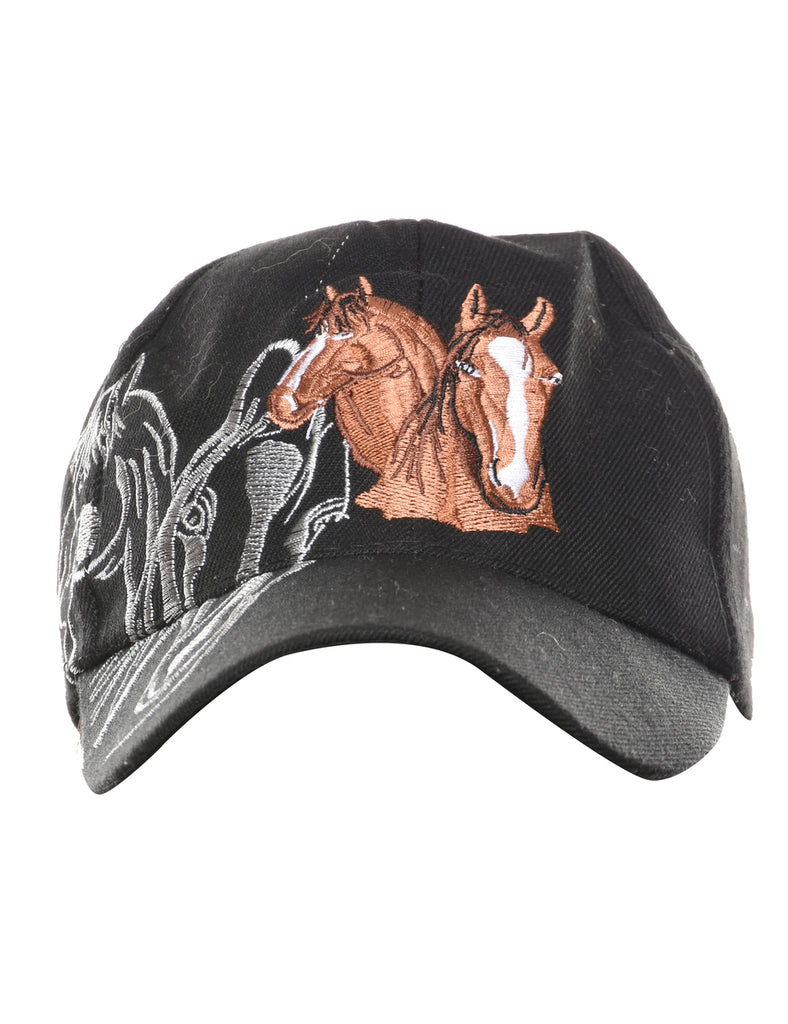Black Horse Print Cap - XS