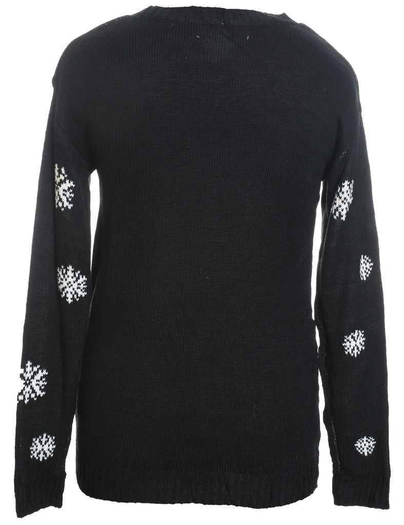 Black Knit Sequined Christmas Jumper - M