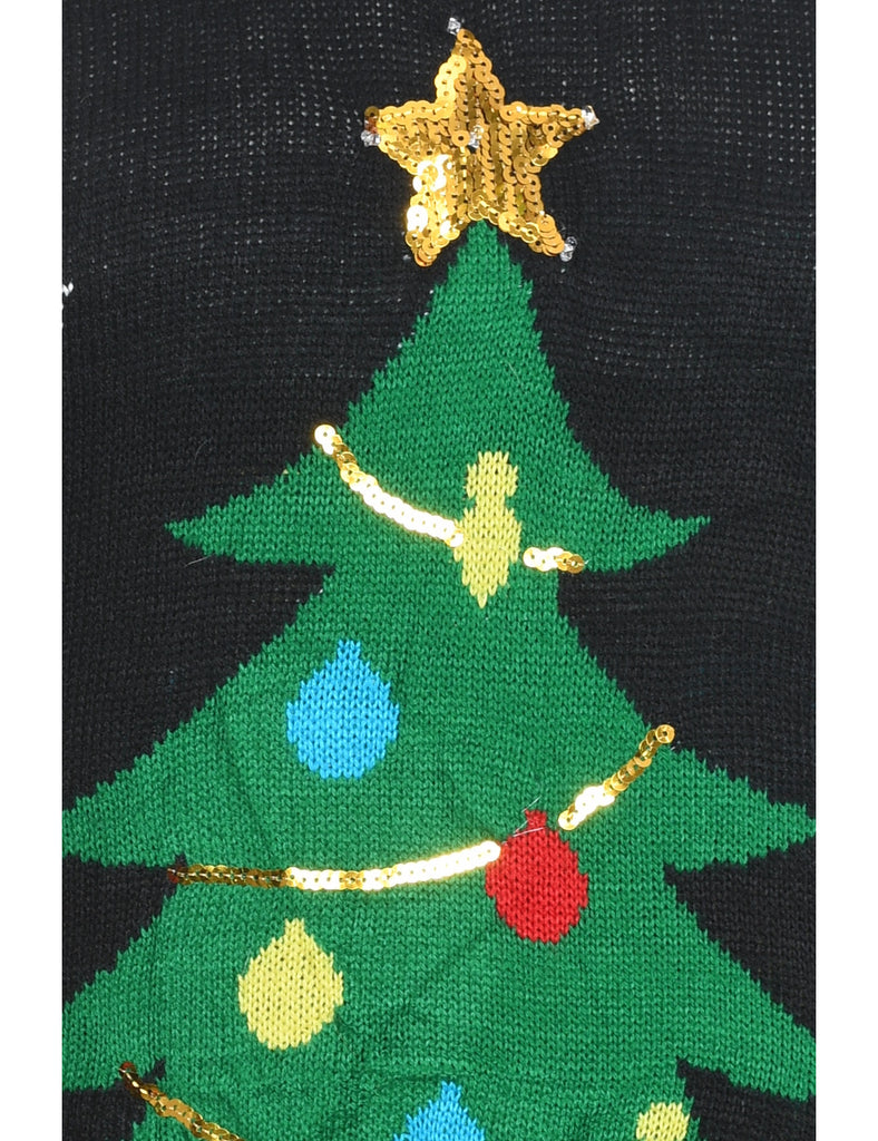 Black Knit Sequined Christmas Jumper - M