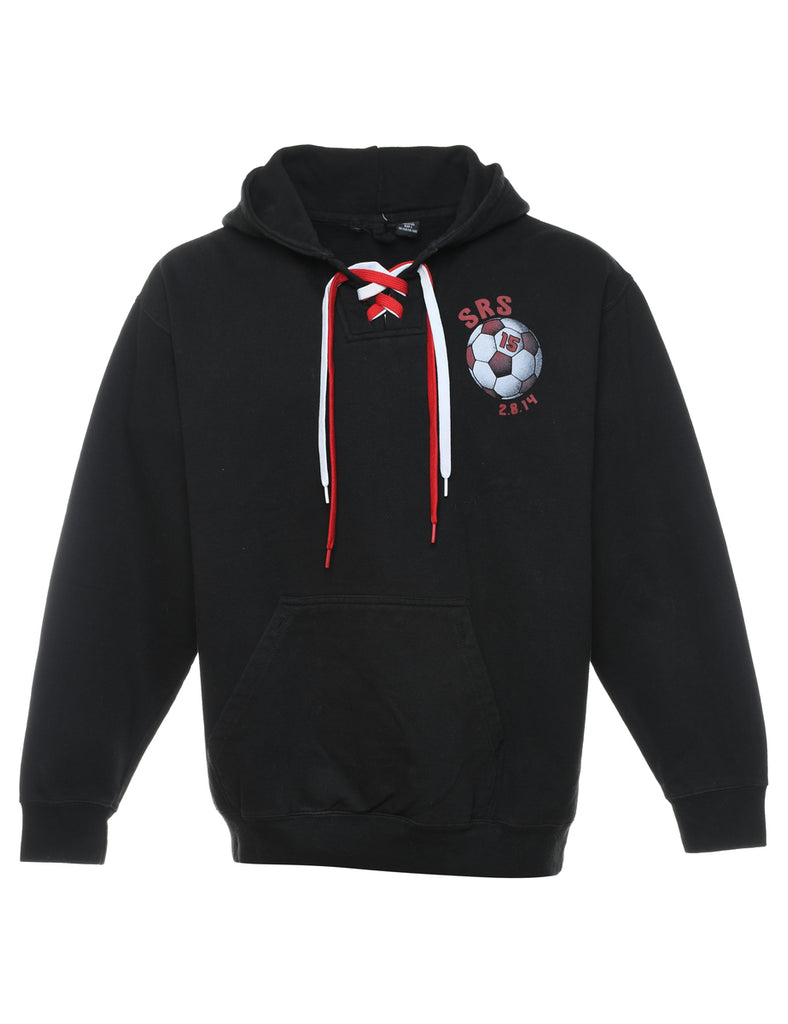 Black Lace-Up Detail Hooded Sports Sweatshirt - L