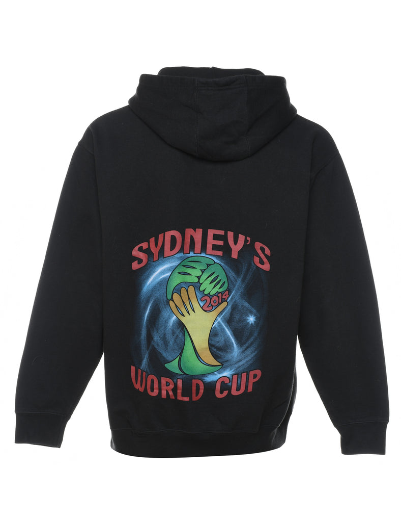 Black Lace-Up Detail Hooded Sports Sweatshirt - L