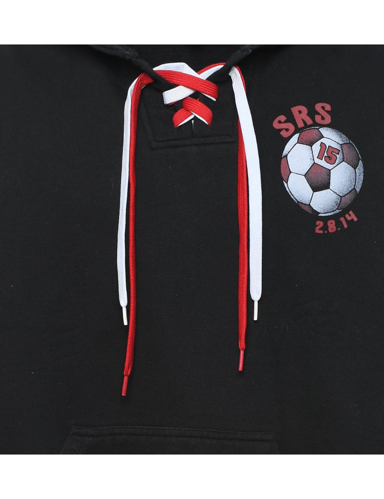 Black Lace-Up Detail Hooded Sports Sweatshirt - L