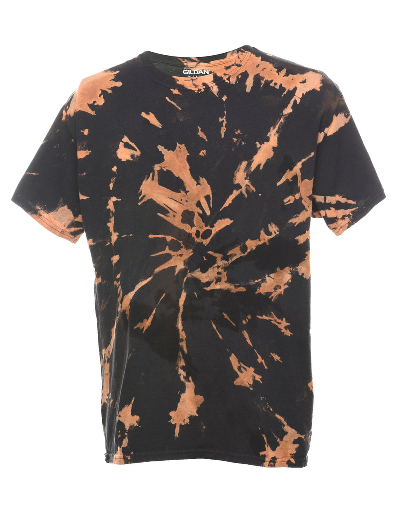 Black & Light Brown Bleached Tie Dye T-Shirt - L