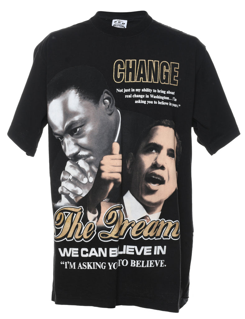 Black Obama Design Printed T-shirt - XL