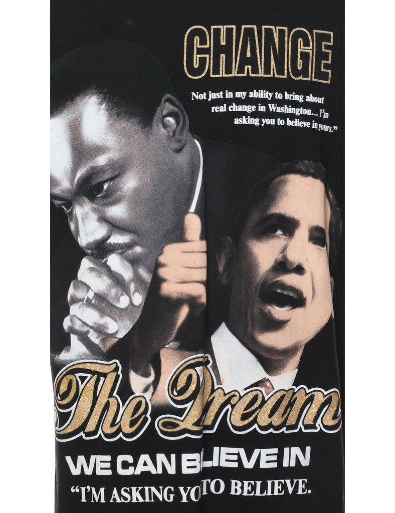 Black Obama Design Printed T-shirt - XL