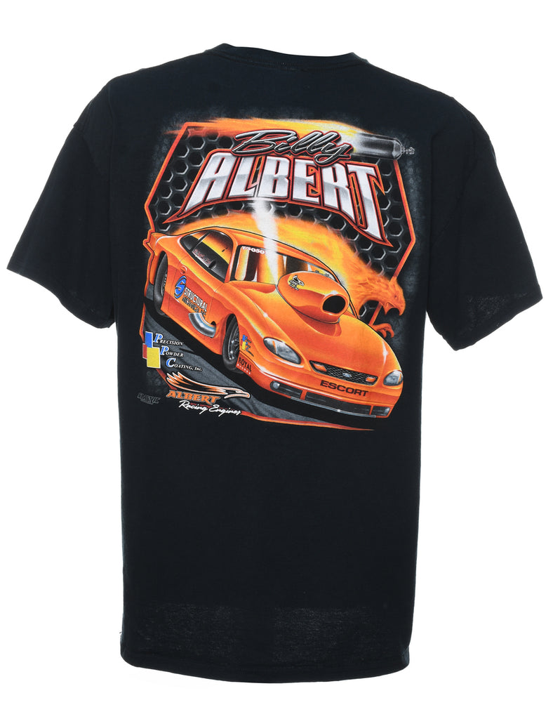 Black & Orange Albert Racing Design Printed T-shirt - XL