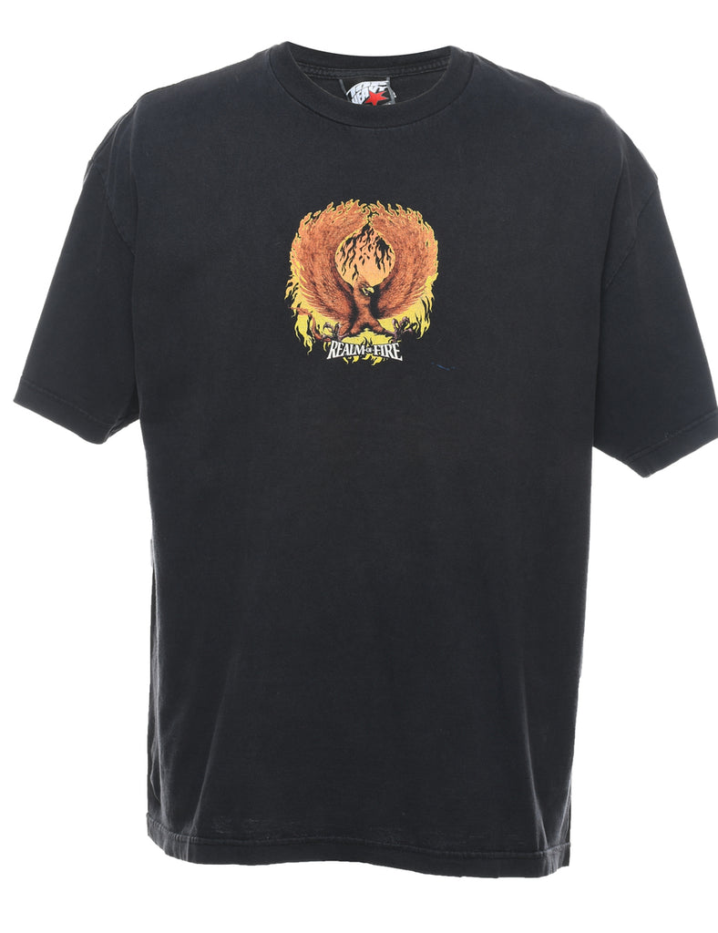 Black & Orange Eagle Design Printed T-shirt - XL