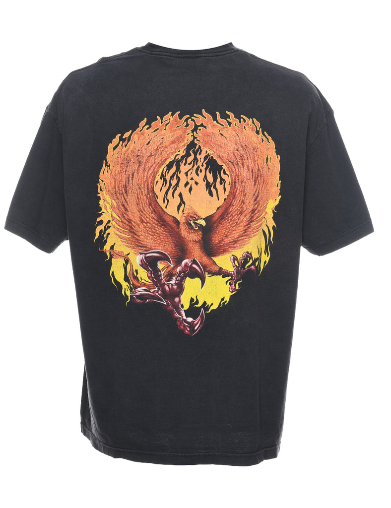 Black & Orange Eagle Design Printed T-shirt - XL