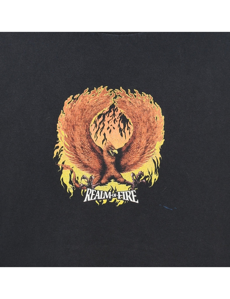 Black & Orange Eagle Design Printed T-shirt - XL