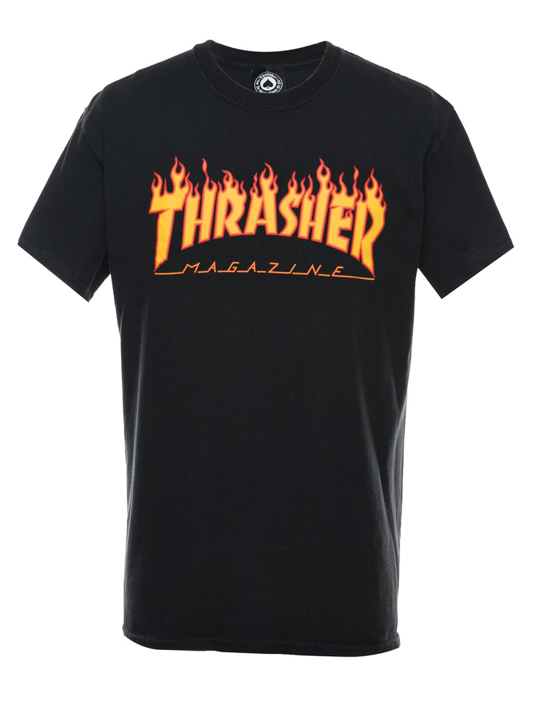 Black & Orange Thrasher Magazine Printed T-shirt - M