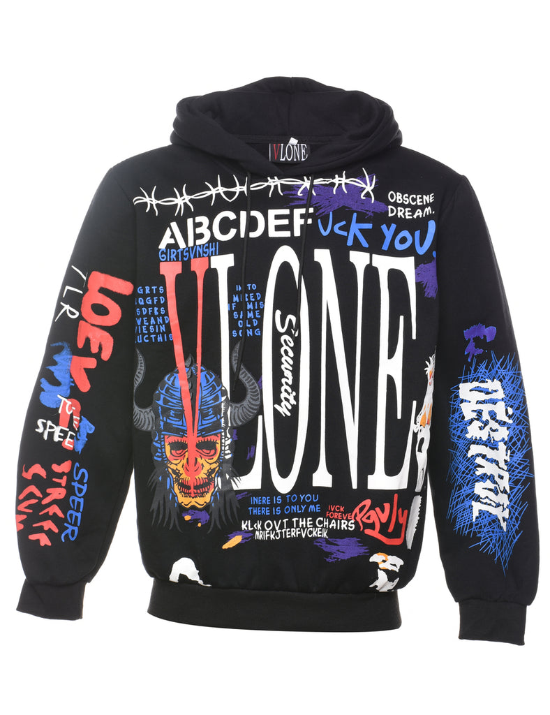 Black Patterned Hoodie - XL