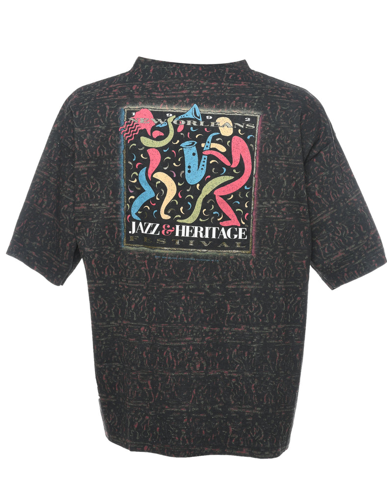 Black Printed Jazz Festival Design Printed T-shirt - XL