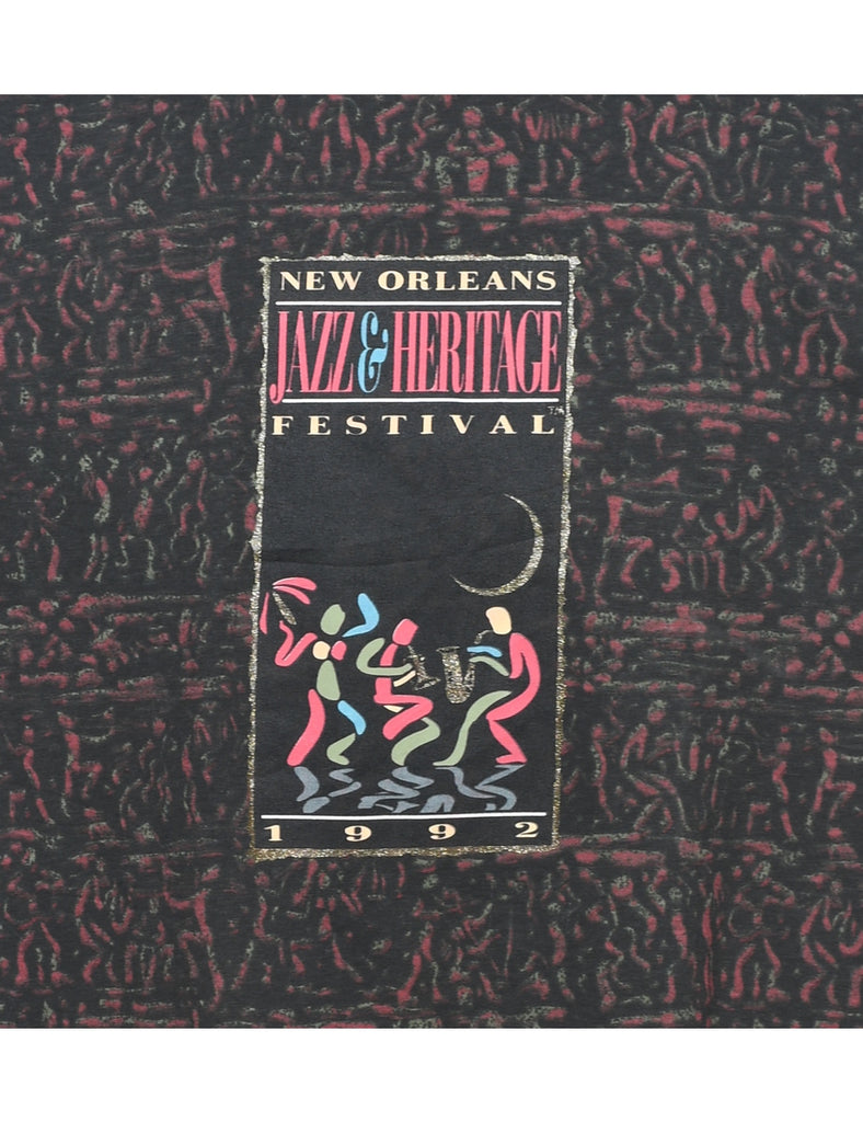Black Printed Jazz Festival Design Printed T-shirt - XL