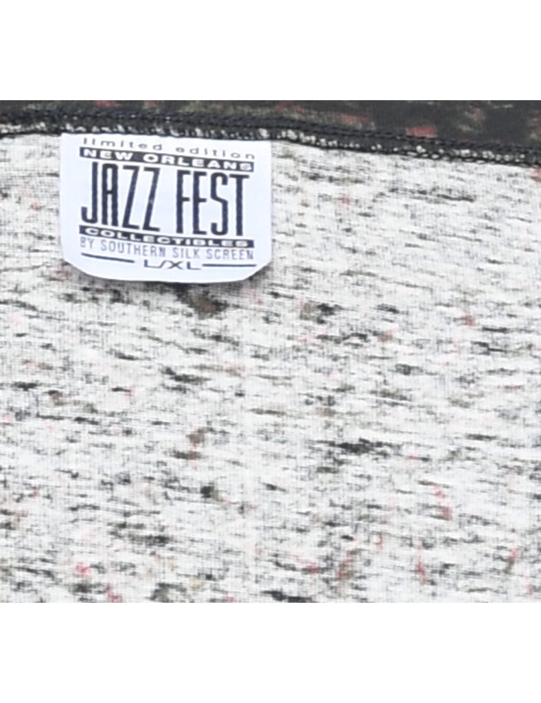 Black Printed Jazz Festival Design Printed T-shirt - XL