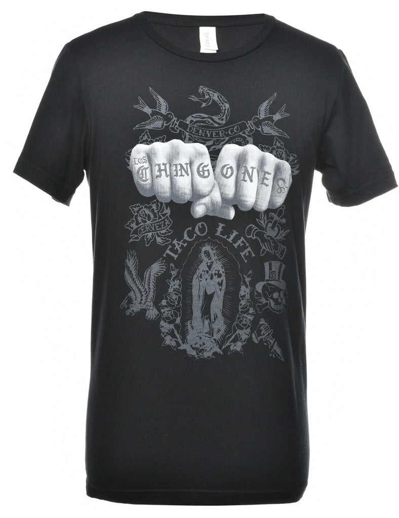 Black Printed T-shirt - M